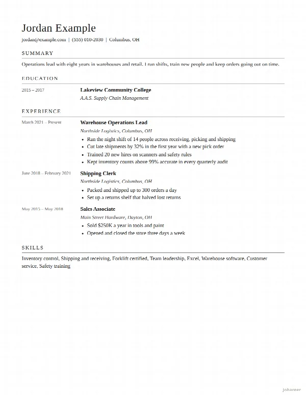 The Academic resume template, filled in with a sample resume