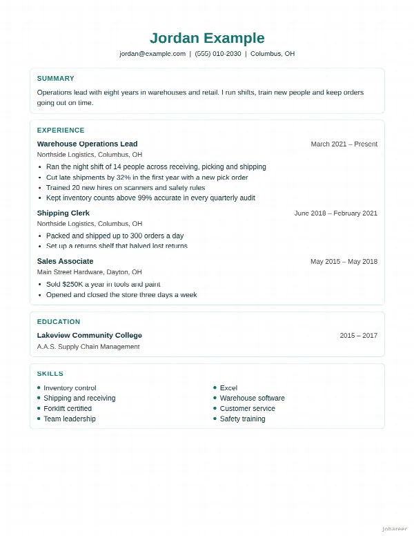 The Clinical resume template, filled in with a sample resume