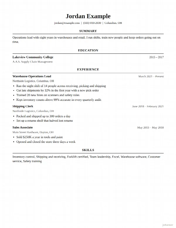 The Harvard resume template, filled in with a sample resume