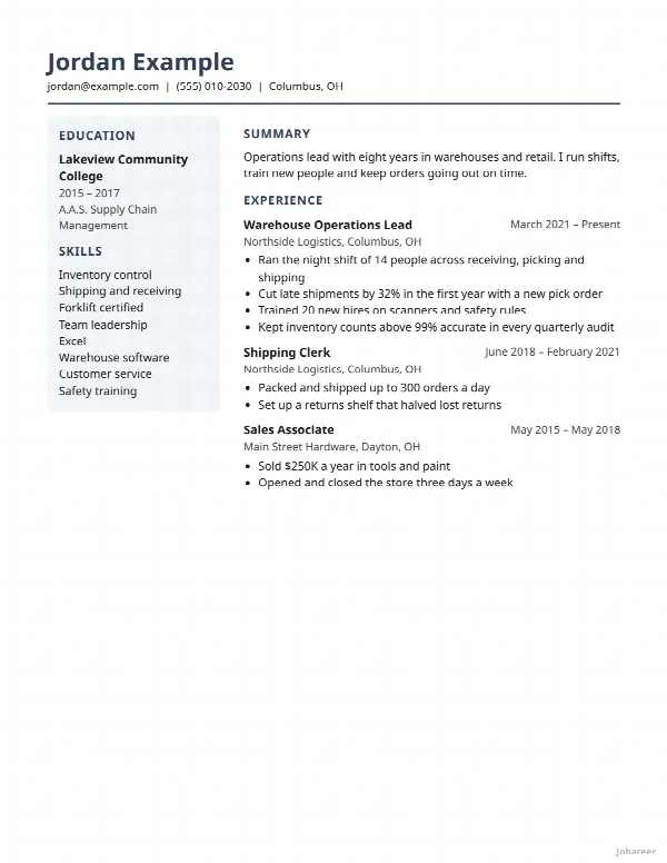 The Sidebar resume template, filled in with a sample resume